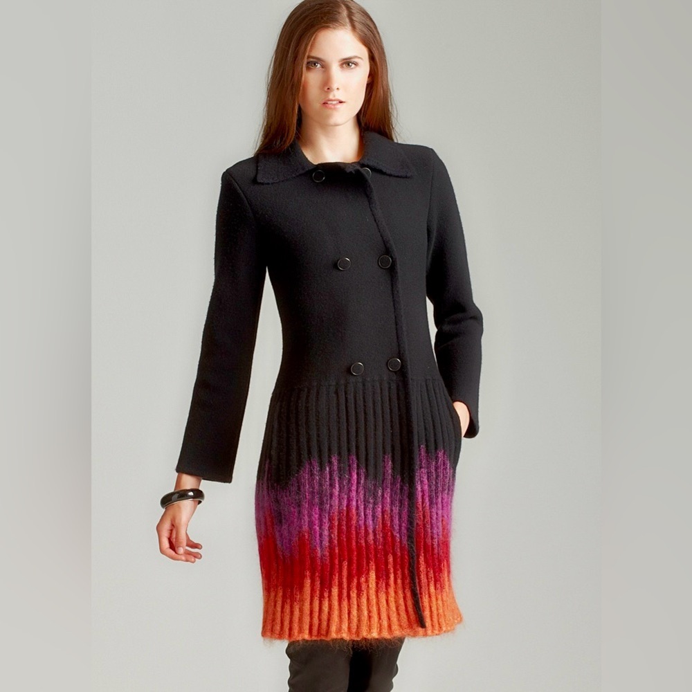 M MISSONI Tricot Ombre Knit Double Breasted Cardigan Coat in Black